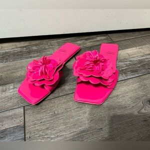 Jeffrey Campbell Bloomsday Sandal slides HOT Pink floral flats